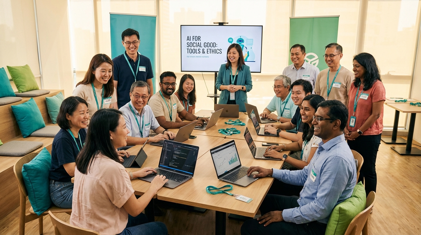 A diverse group taking part in an AI for social good workshop
